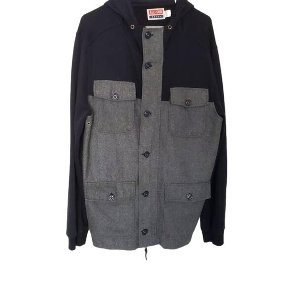 ALL-SON URBAN OUTFITTERS Mens Coat SZ L Wool Gray Navy Color‎ Block Zip Hoodie - Picture 1 of 13